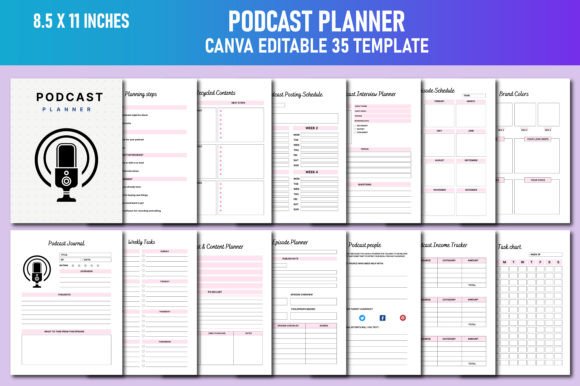 Download Podcast Planner Canva KDP - Podcast planner Collection