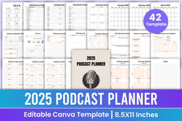 Download 2025 Podcast Planner Canva Template - Podcast planner Collection