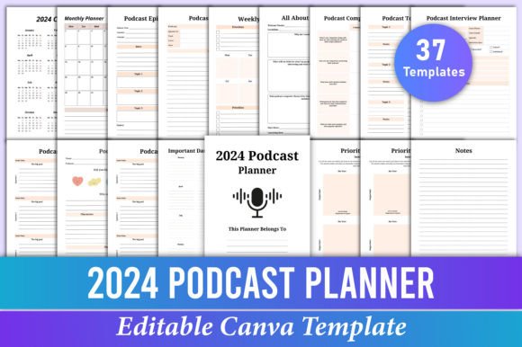 Download 2024 Podcast Planner Canva Template - Podcast planner Collection