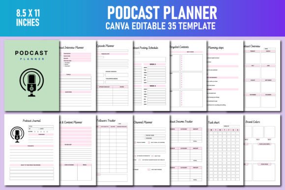Download Podcast Planner Canva KDP Interiors - Podcast planner Collection