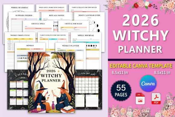 Download 🧙‍♀️ 2026 Witchy Planner Canva Template - Premium Resources