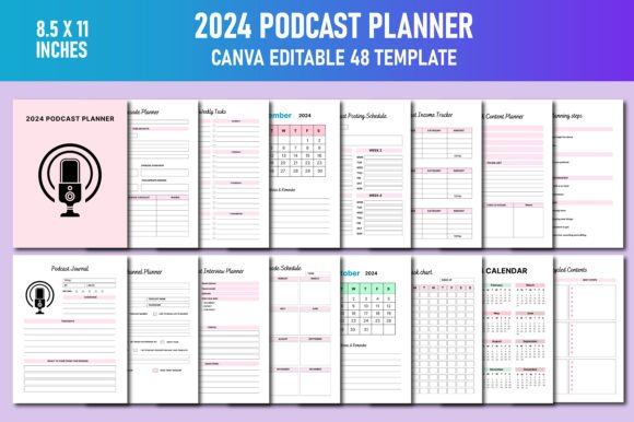 Download 2024 Podcast Planner Canva KDP - Podcast planner Collection