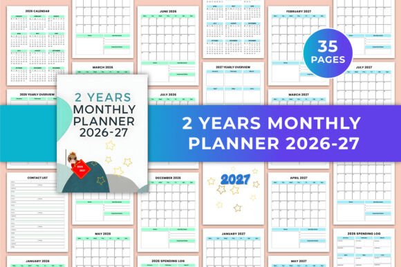 Download 2 Years Monthly Planner 2026-27 Canva - 2 years Collection