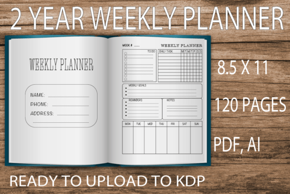 Download Weekly Planner for 2 Years  KDP Interior - 2 years Collection